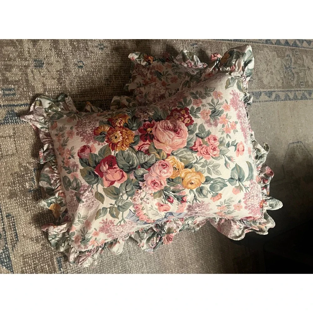 Vintage Ralph Lauren Alison Ruffle Pillow Shams 2 100% Cotton Standard USA - Picture 2 of 5